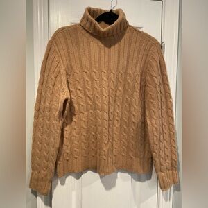 Yarnworks Size M Tan Brown Wool Angora Turtleneck Pullover Cable Knit Sweater